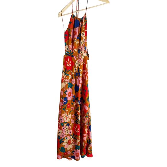 ASTR Talitha Rust Floral Print Halter High Neck Tie Back Cocktail Midi Dress M - Picture 5 of 14